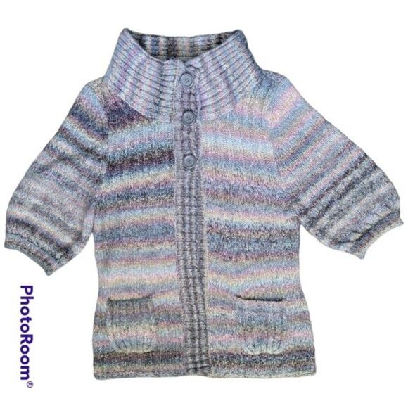 Express Rainbow Stripe 3-Button Sweater - M - Picture 1 of 12